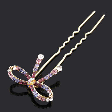 LUX Swarovski Rhinestone Purple Ribbon 2-Prong Hair Stick